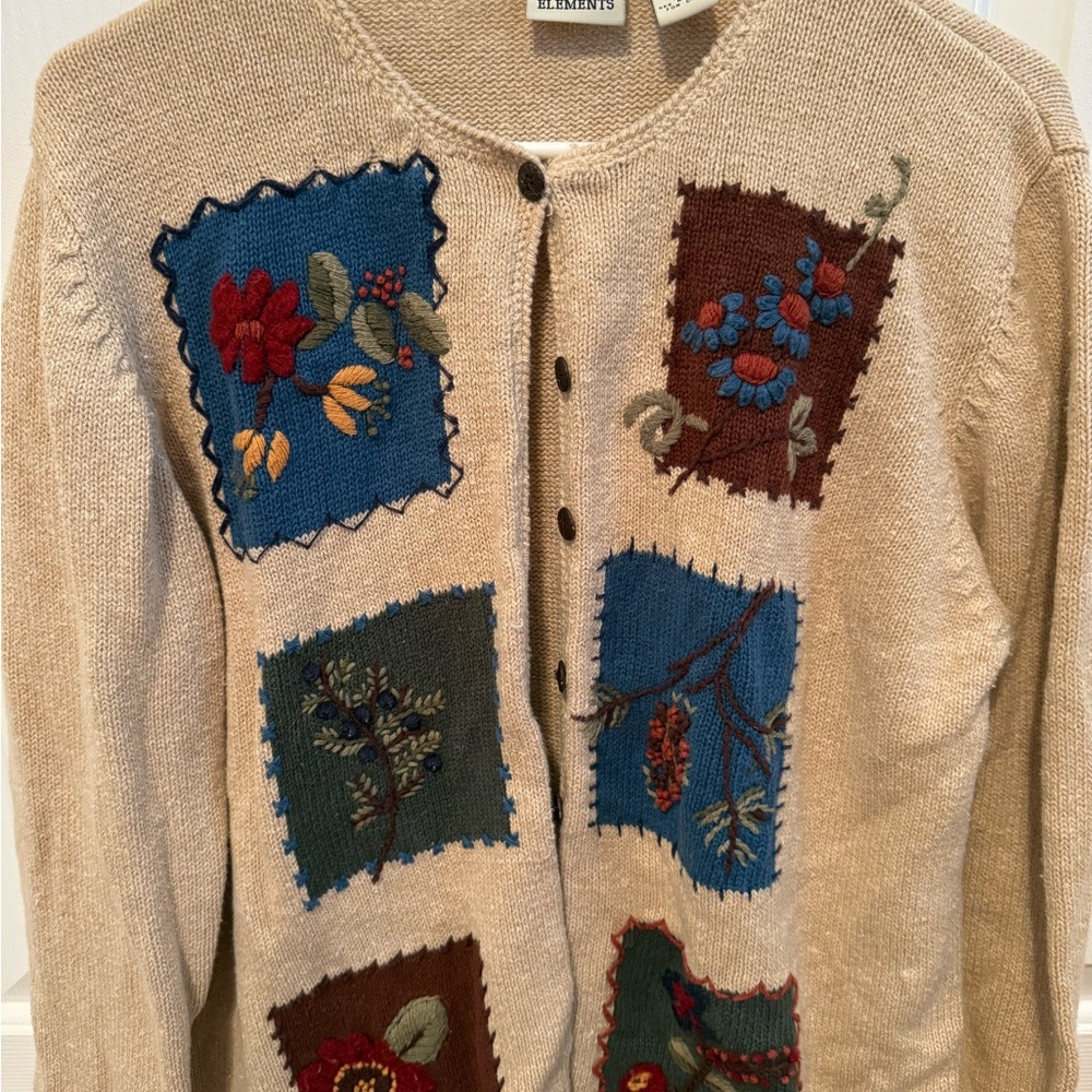 Cottagecore Cardigan with Nature Patchwork Design